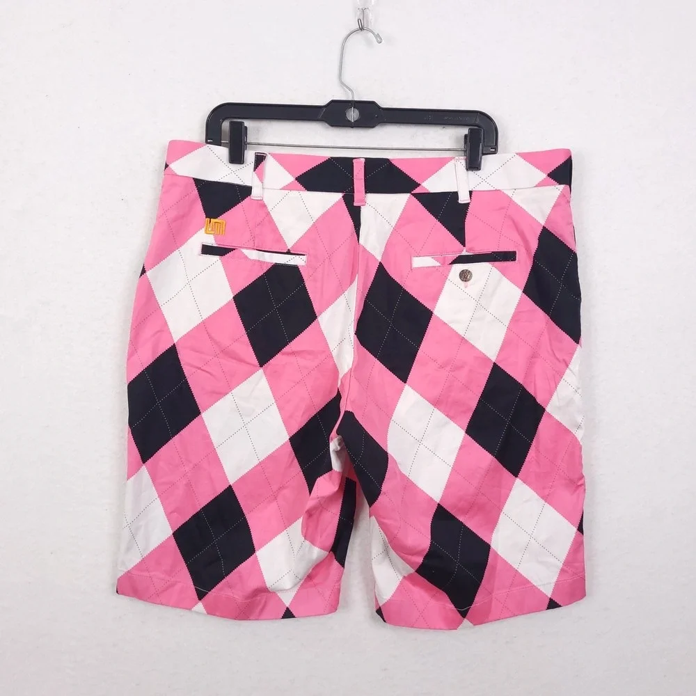 Loudmouth Golf Chino Shorts  Mens Size 38 Pink Balck Argyle Classic Preppy Y2K